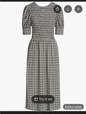 Ganni Black and White Checked Midi Skirt